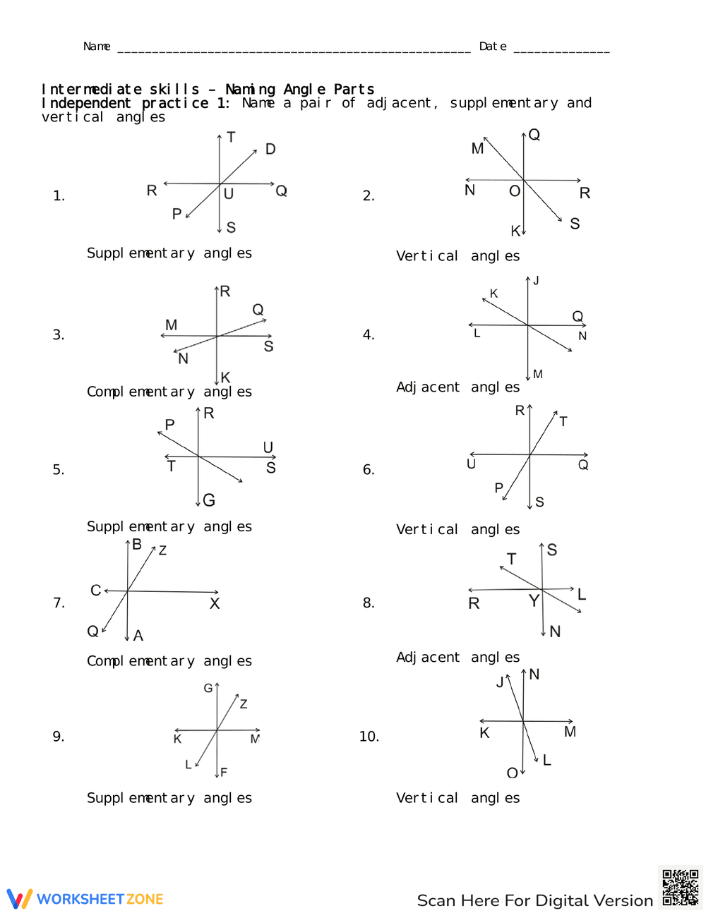 Finding Angle Relationships: Geometry Practice Worksheet - Page 1