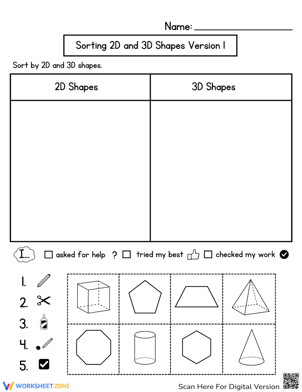 Sorting 2D and 3D Shapes: A Geometry Exercise - Page 1