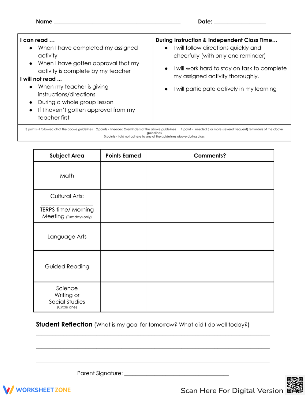 Behavior Contract: Elementary School Agreement - Page 1