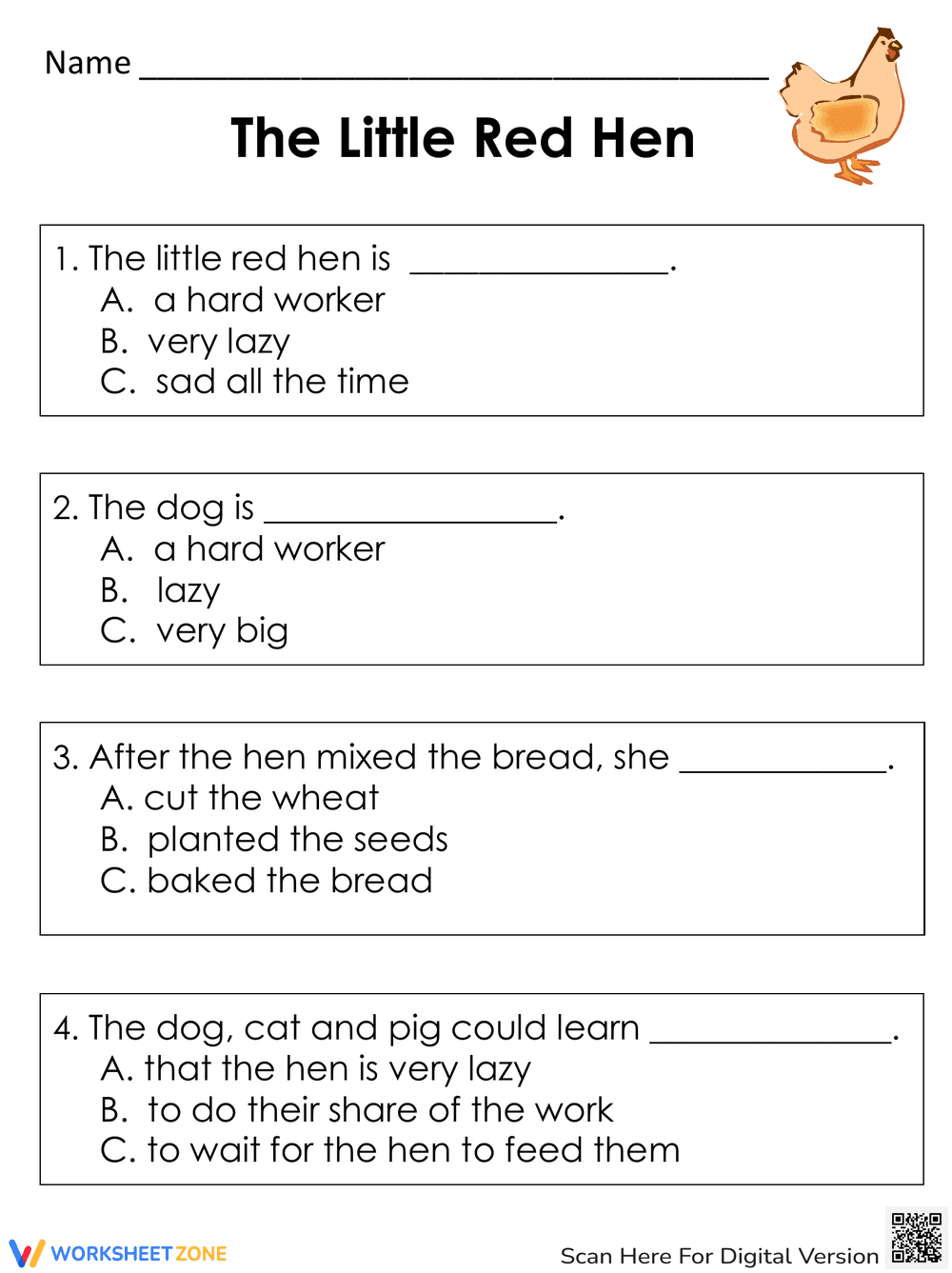 The Little Red Hen Reading Comprehension Worksheet - Page 2