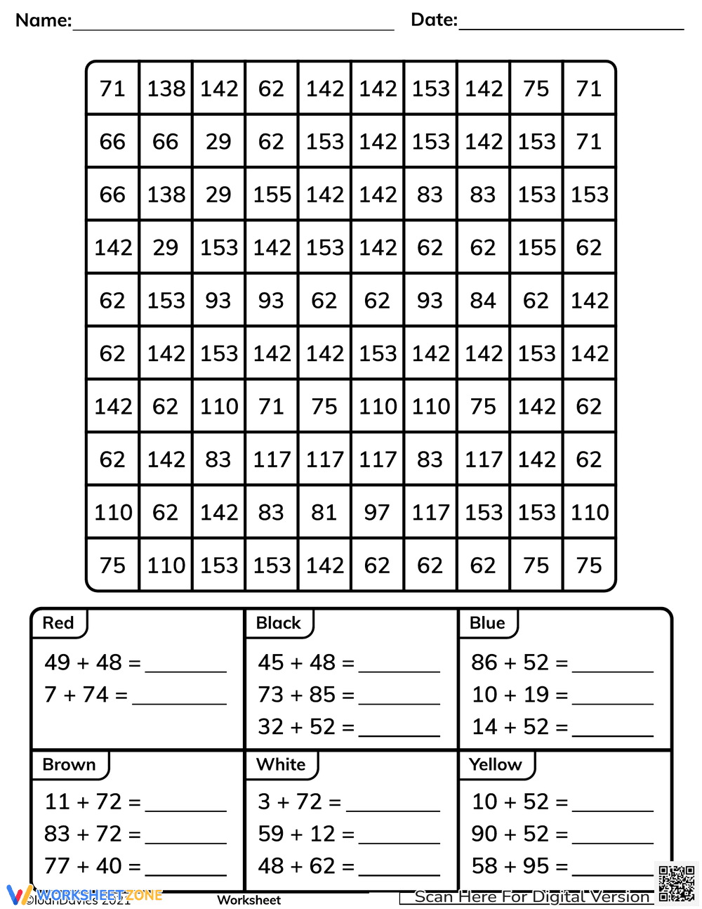 Happy Emoji Double Digit Addition Mystery Picture - Page 1
