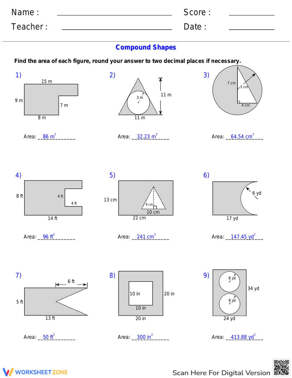 Area of Shaded Region Calculation Worksheet - Page 2