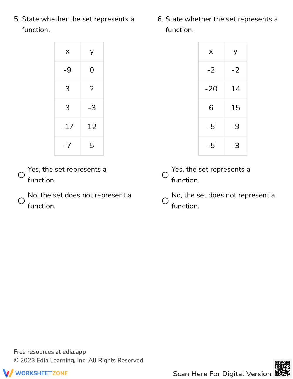 Determine Whether a Relation Is a Function Worksheet - Page 3