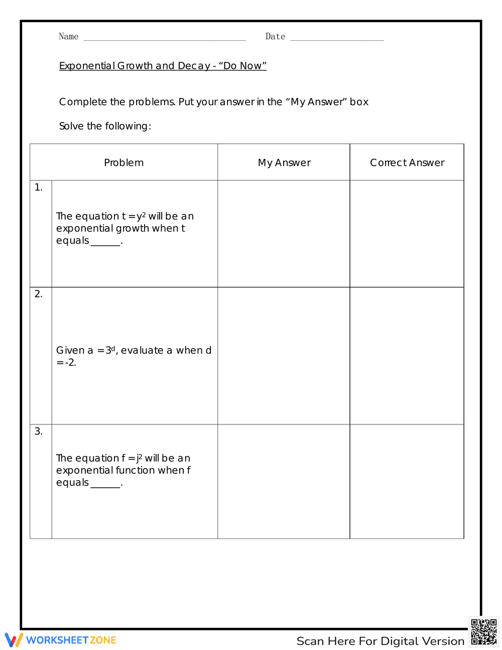 Exponential Growth and Decay Practice - Page 1