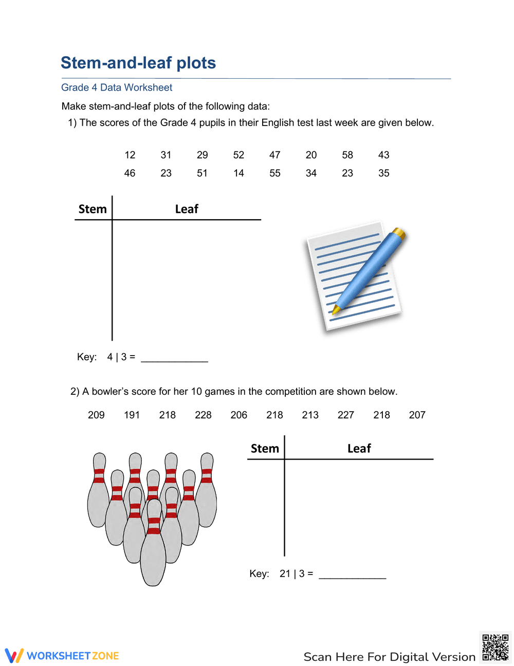 Stem and Leaf Plots Worksheet - Page 1