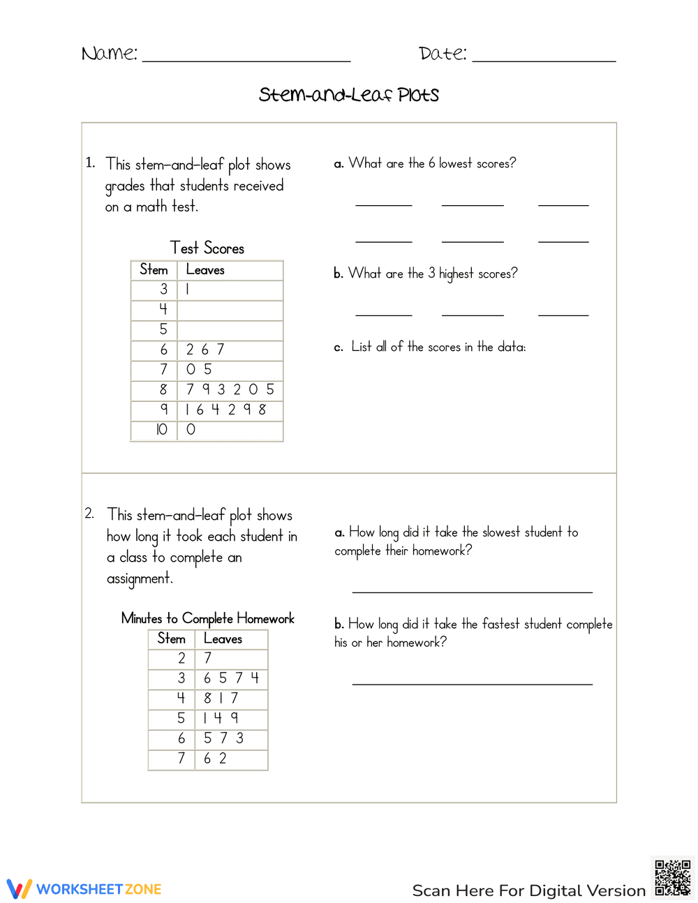 Practice Stem and Leaf - Page 1