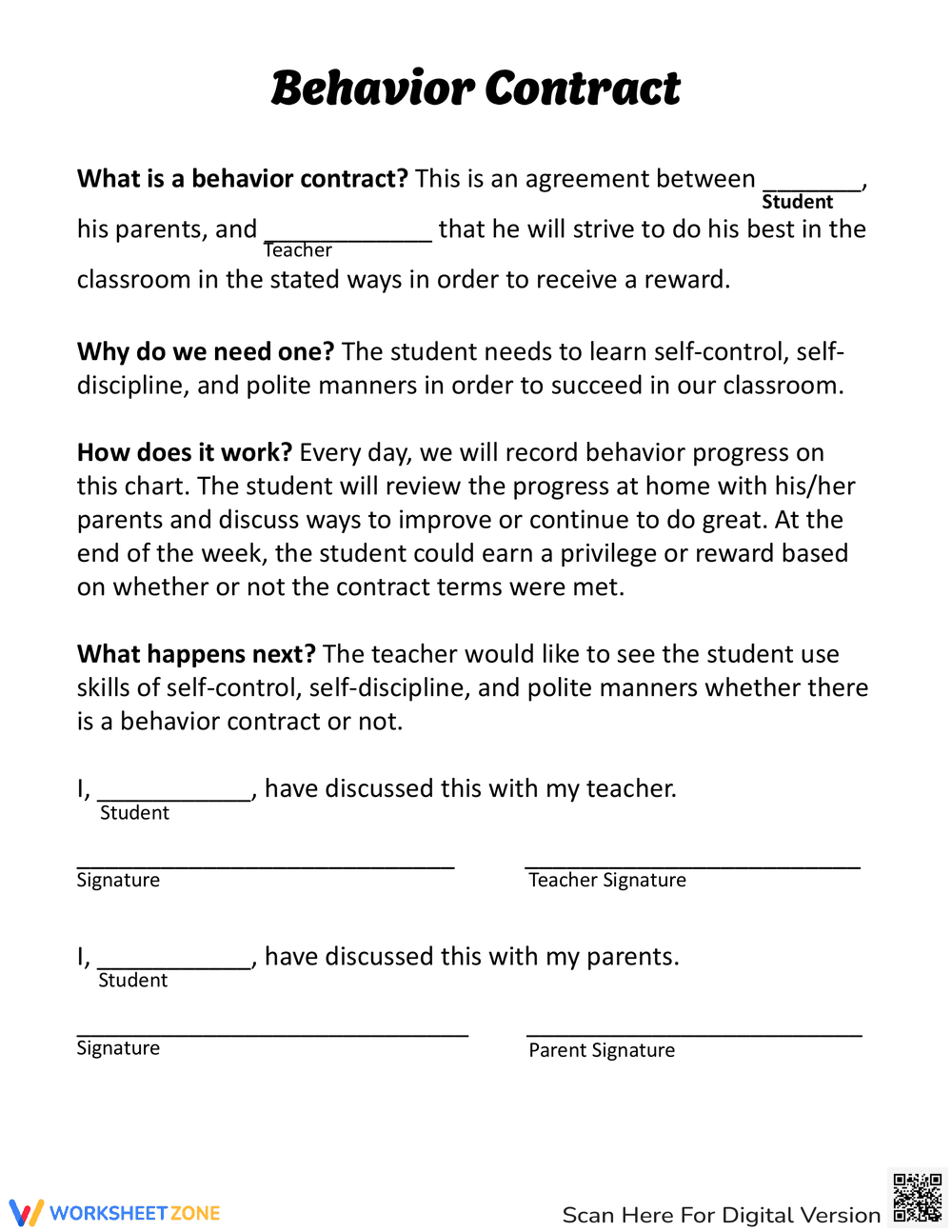 Behavior Contract and Progress Chart - Page 1