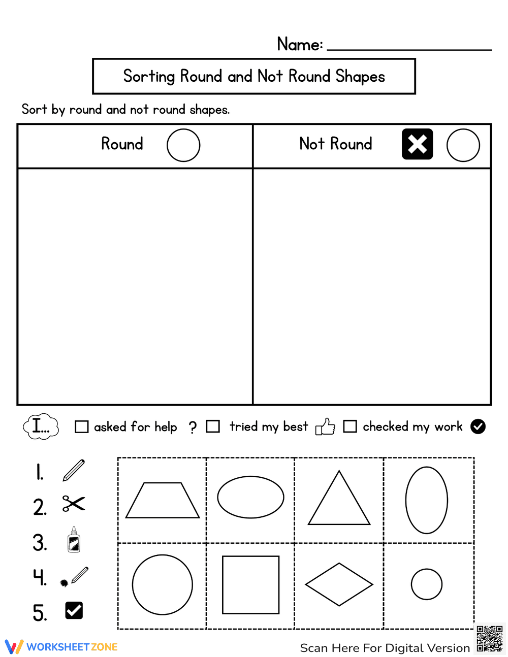 Sorting Round and Not Round Shapes - Page 1
