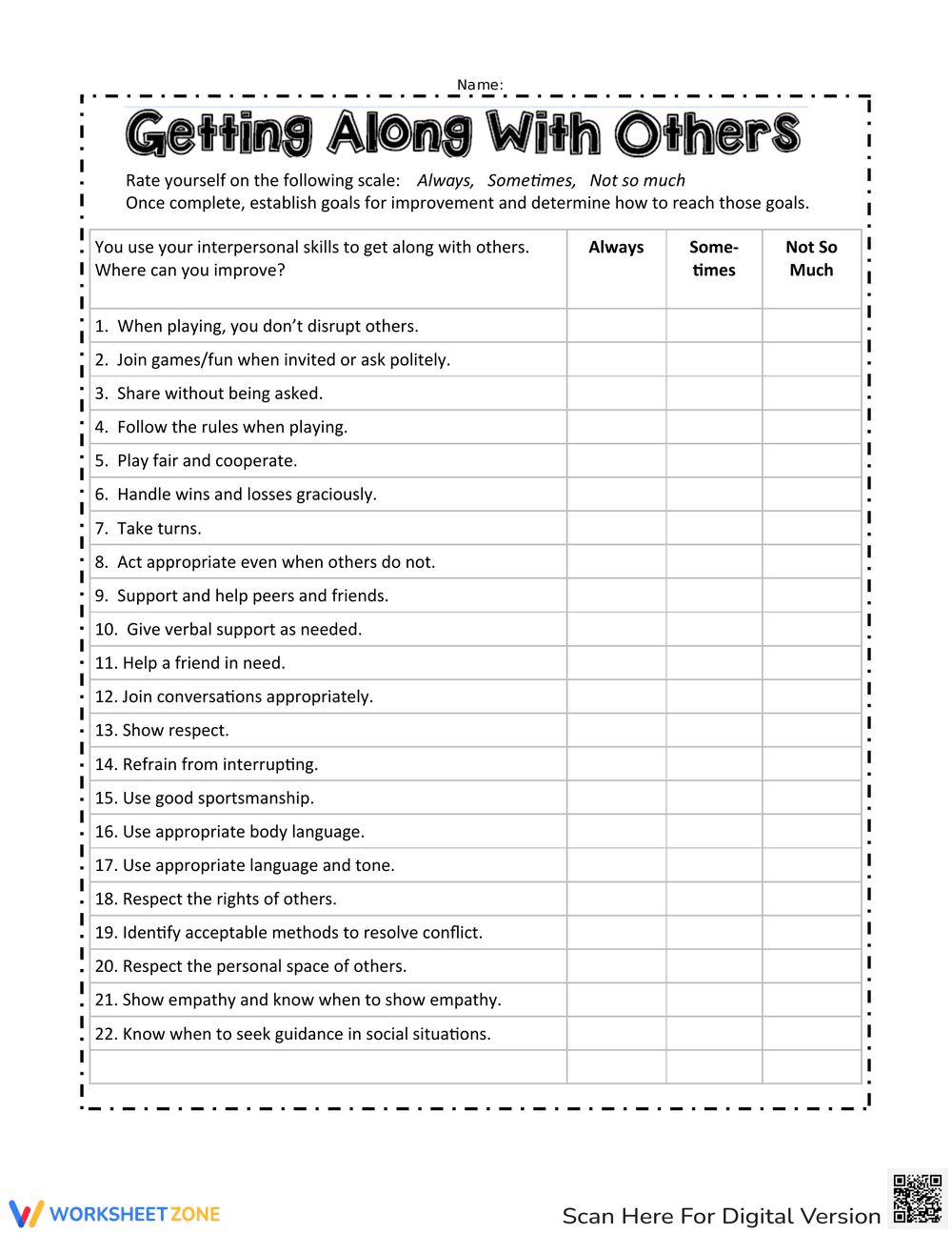 Get Along With Others Checklist: Social Skills - Page 1