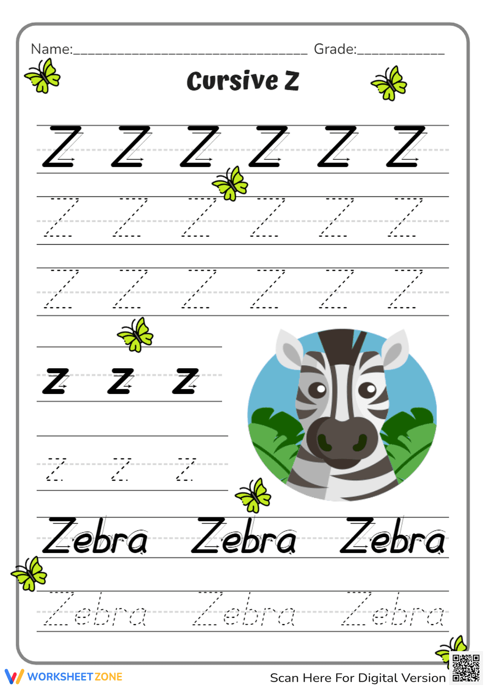 Cursive Z Writing Practice - Page 1