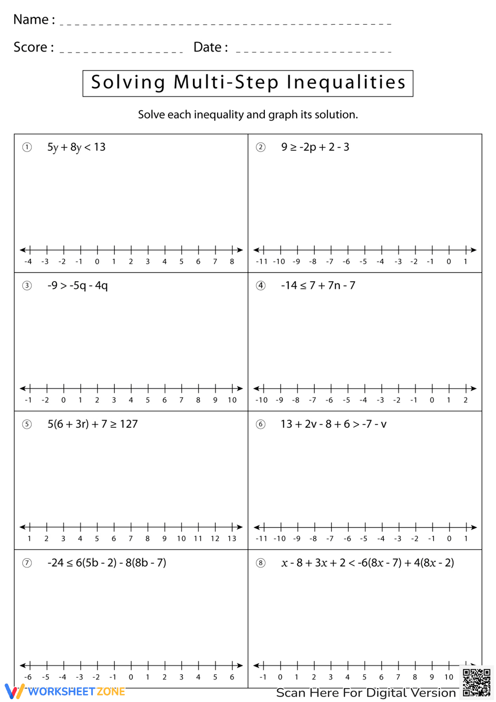 Solving Multi-Step Inequalities - Page 1