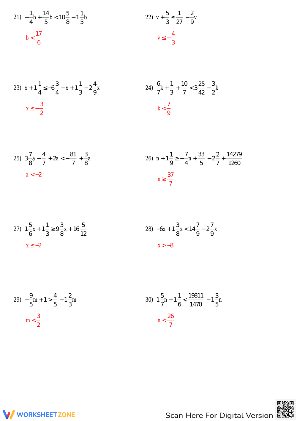 Solving Multi-Step Inequalities with Fractions - Page 6