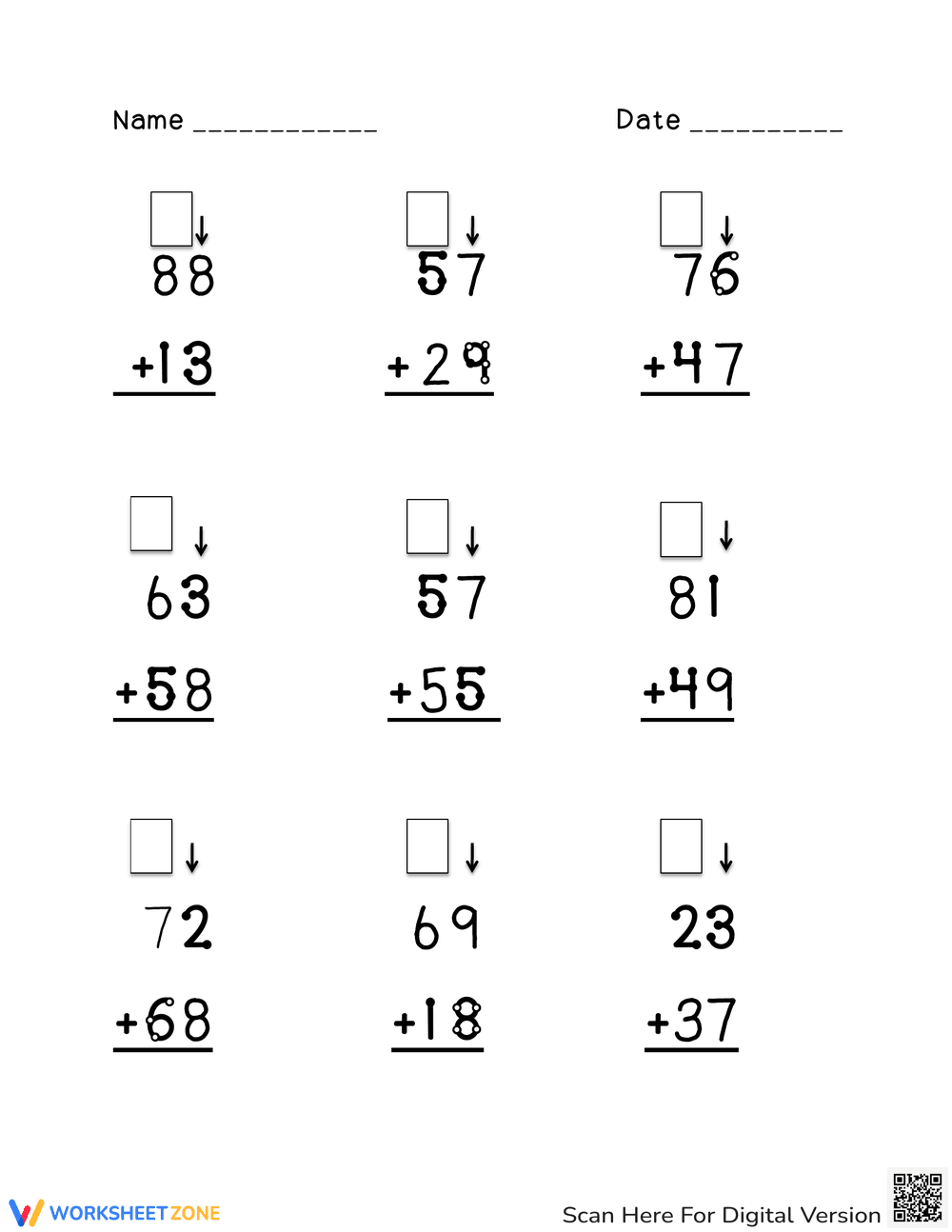Double-Digit Addition with Touch Math - Page 1