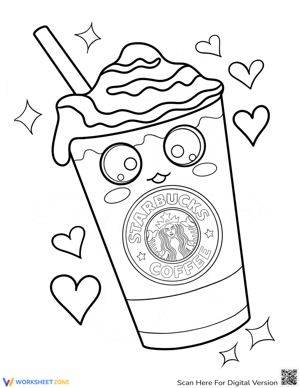 Cartoon Starbucks Drink Coloring Page - Page 1