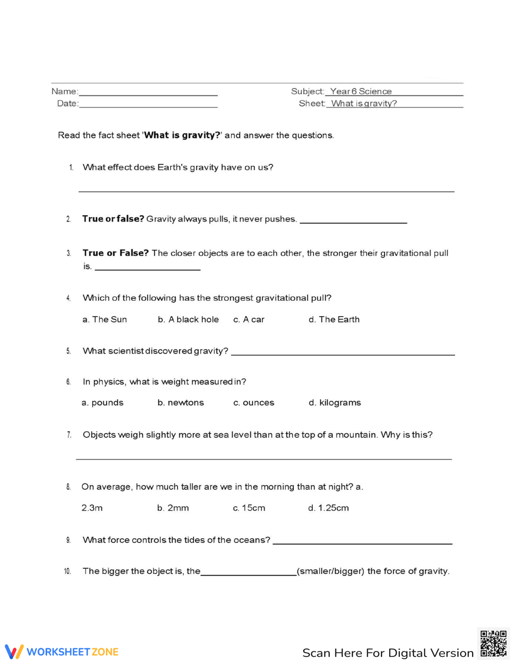 What is Gravity Worksheet for Science Education - Page 2