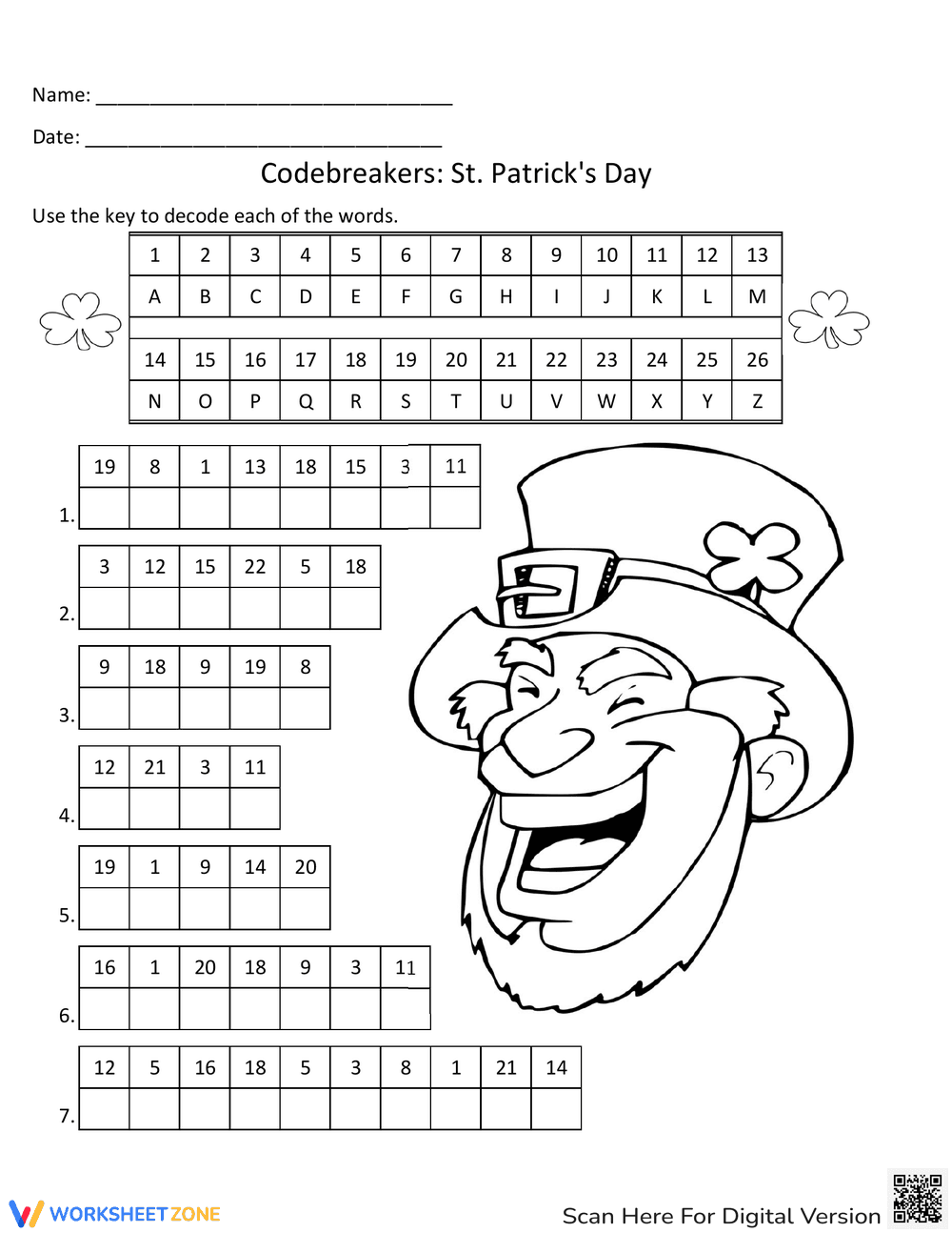 St. Patrick's Day Codebreakers Worksheet - Page 1