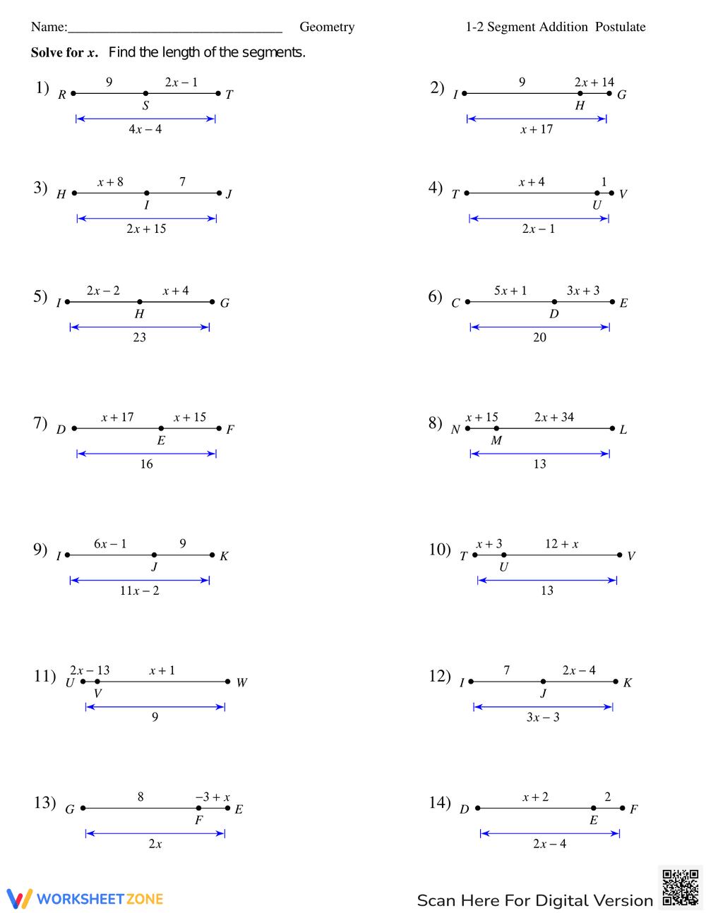 Solve for Segment Lengths: Geometry Practice - Page 1