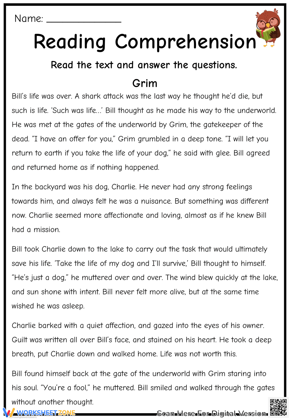 Grim Reading Comprehension Worksheet - Page 1