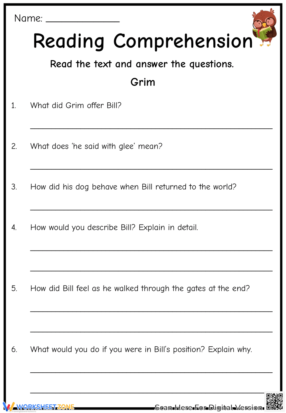Grim Reading Comprehension Worksheet - Page 2