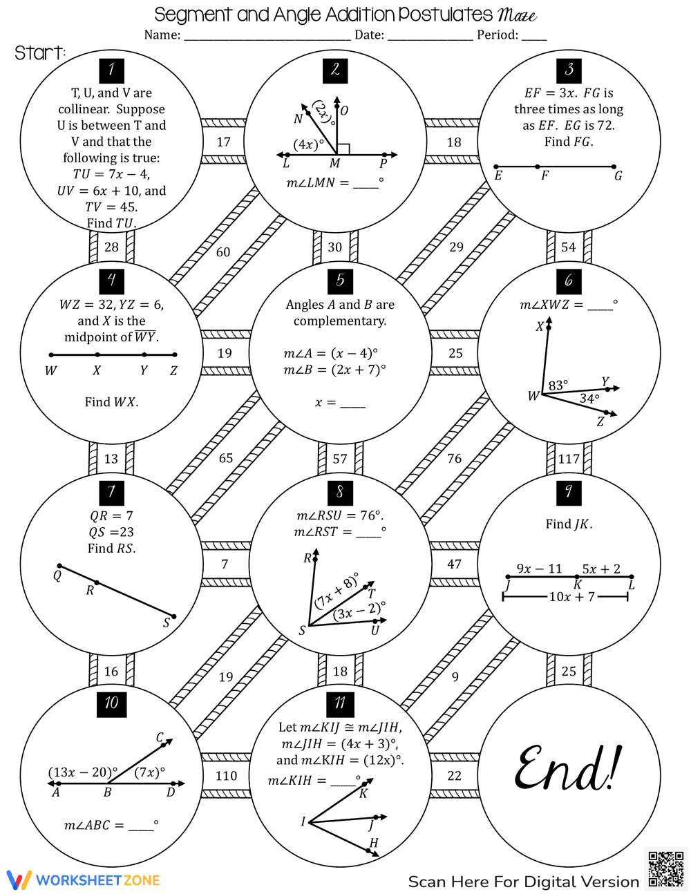 Angle Addition Postulates Maze - Page 1