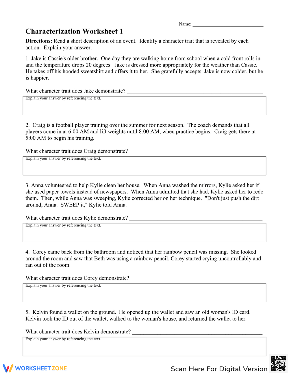 Characterization Worksheet for Literary Analysis - Page 1