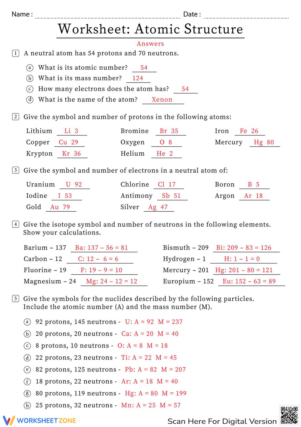 Worksheet: Atomic Structure Practice - Page 2
