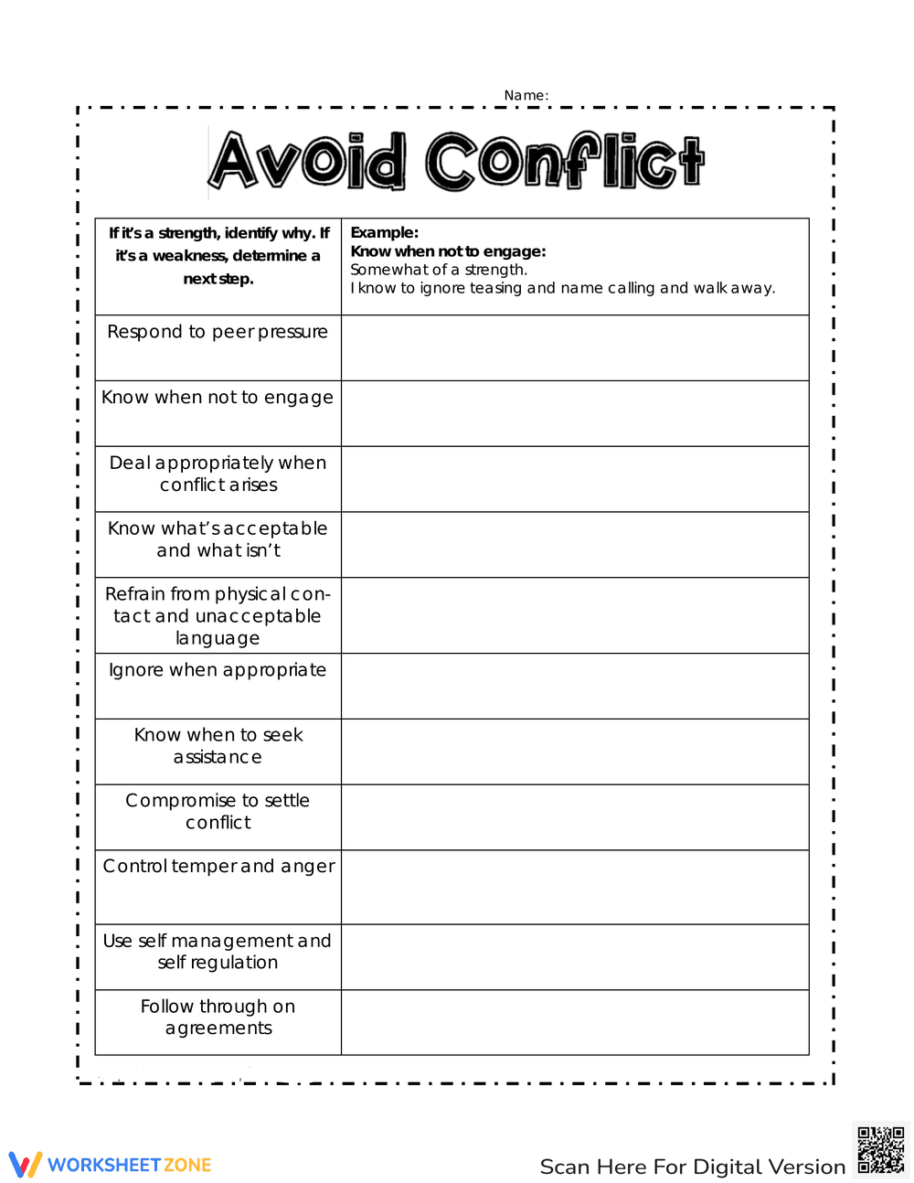 Avoid Conflict Worksheet - Page 1