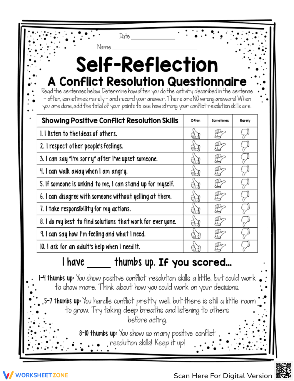 Conflict Resolution Self-Reflection Worksheet - Page 1