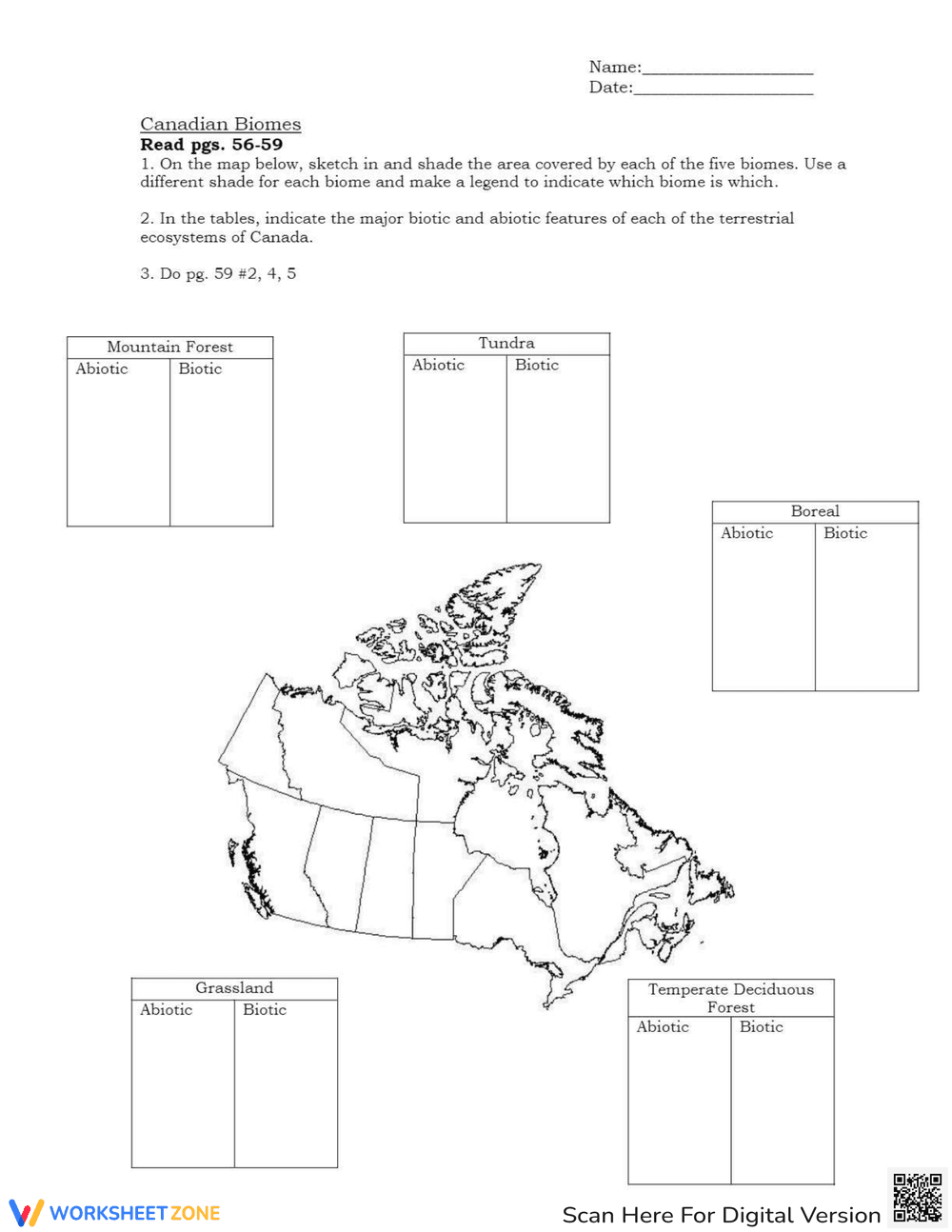 Exploring Canadian Biomes Worksheet - Page 1