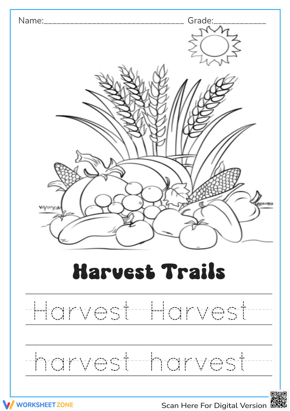 Bountiful Harvest: Writing and Coloring Fun - Page 1