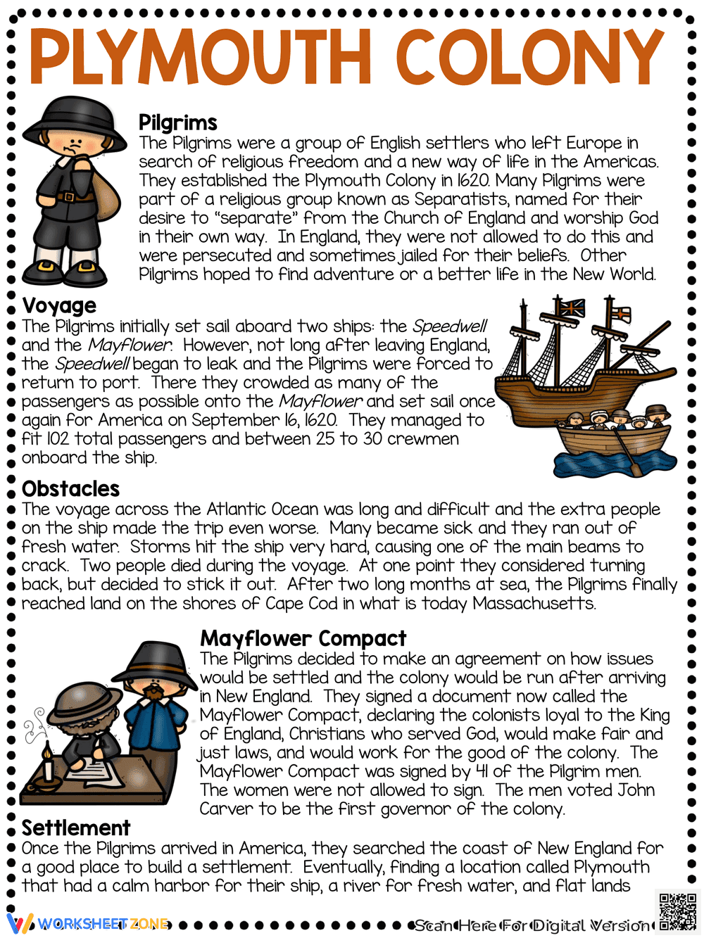 Plymouth Colony Reading Comprehension - Page 1
