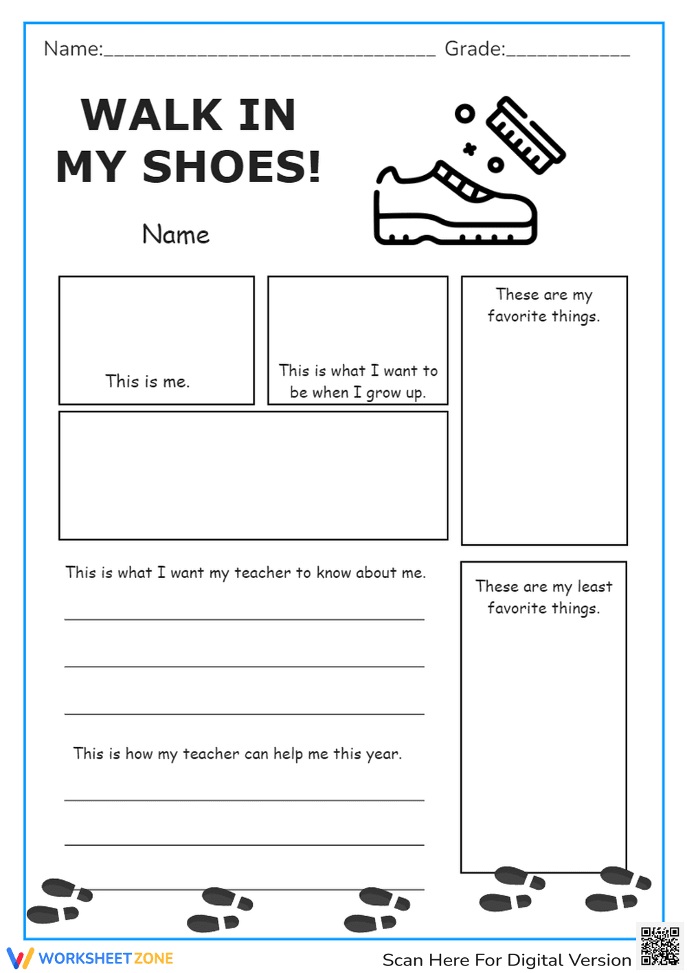 Walk In My Shoes' - All About Me Back-to-School Worksheet - Page 1