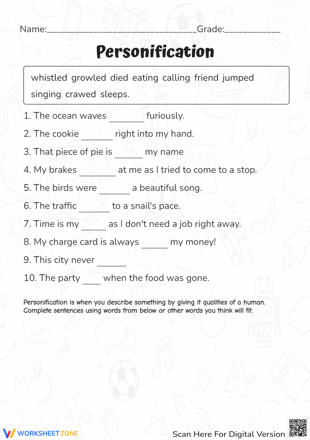 Personification Practice: Giving Objects Human Qualities Worksheet - Page 1