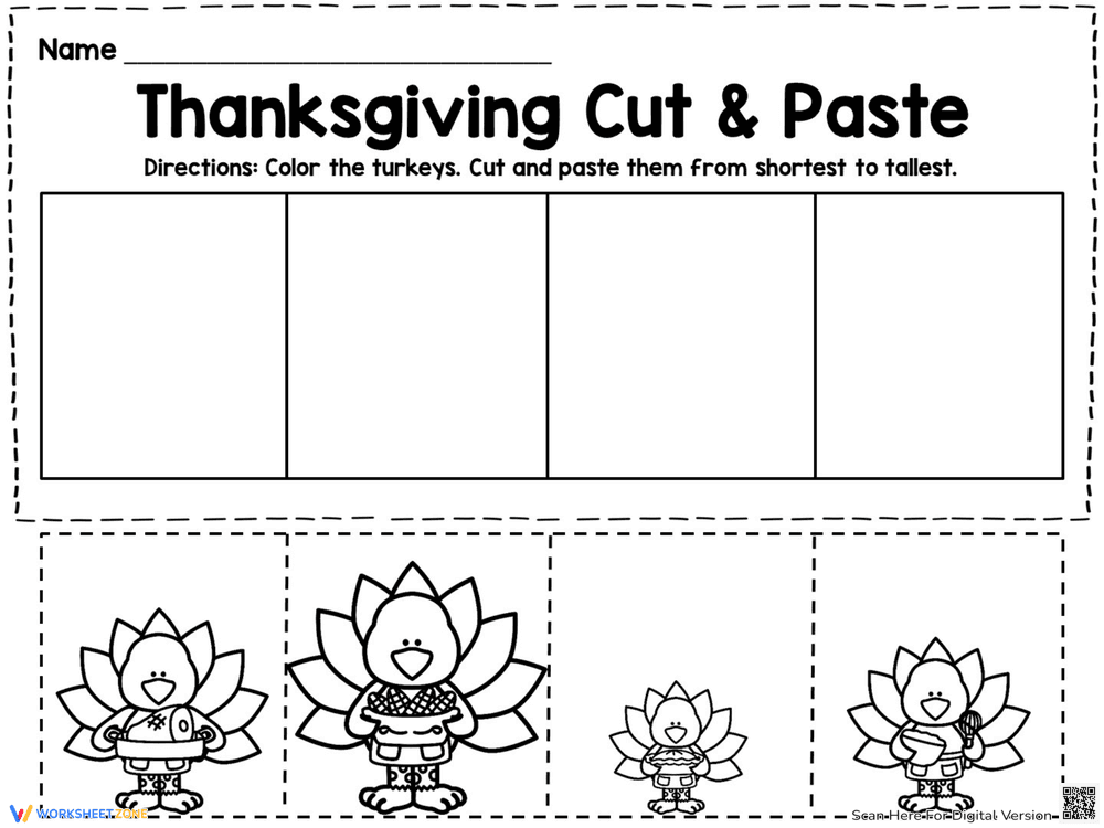 Cut and Paste Thanksgiving Turkey Worksheet - Page 1