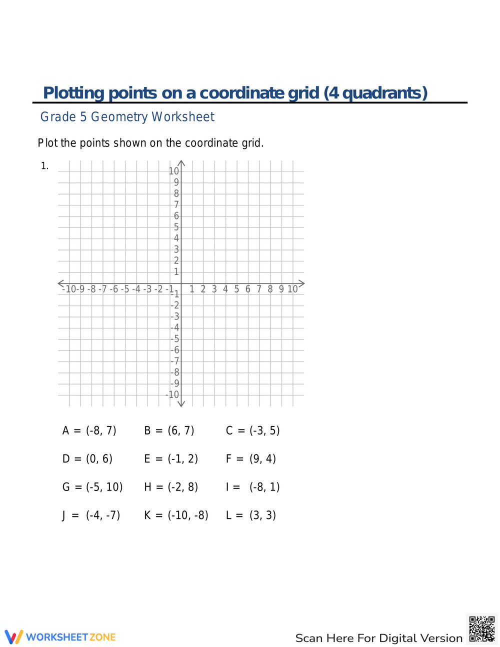 Plotting Points: Coordinate Grid Practice Worksheet - Page 1