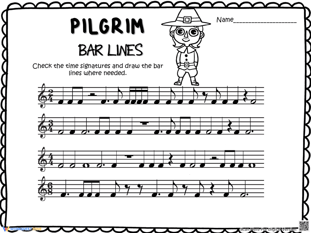 Pilgrim Bar Lines Worksheet - Page 1
