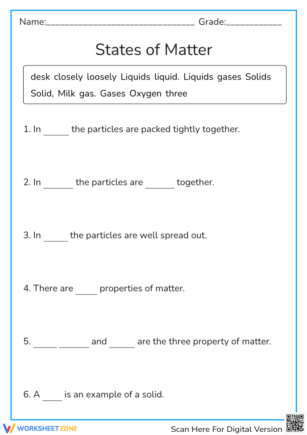 States of Matter fill in the blank - Page 1