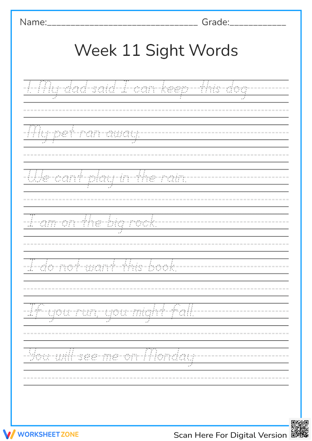Week 11 Sight Words Tracing Worksheet - Page 1