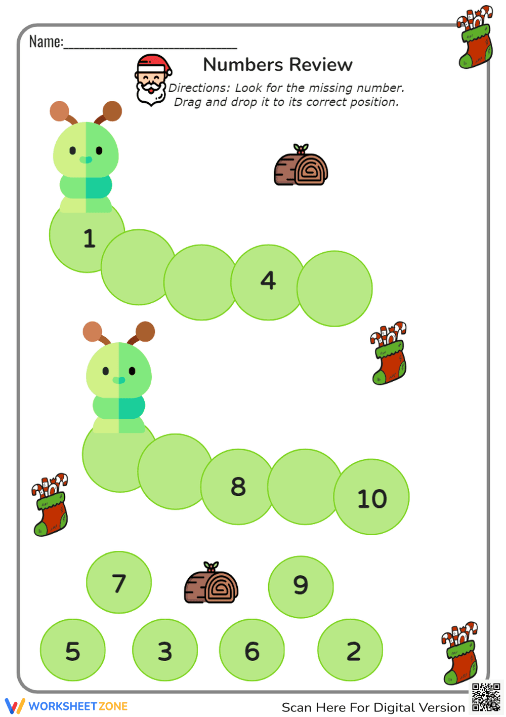 Christmas Caterpillar Numbers 1-10 - Drag & Drop Math Fun - Page 1