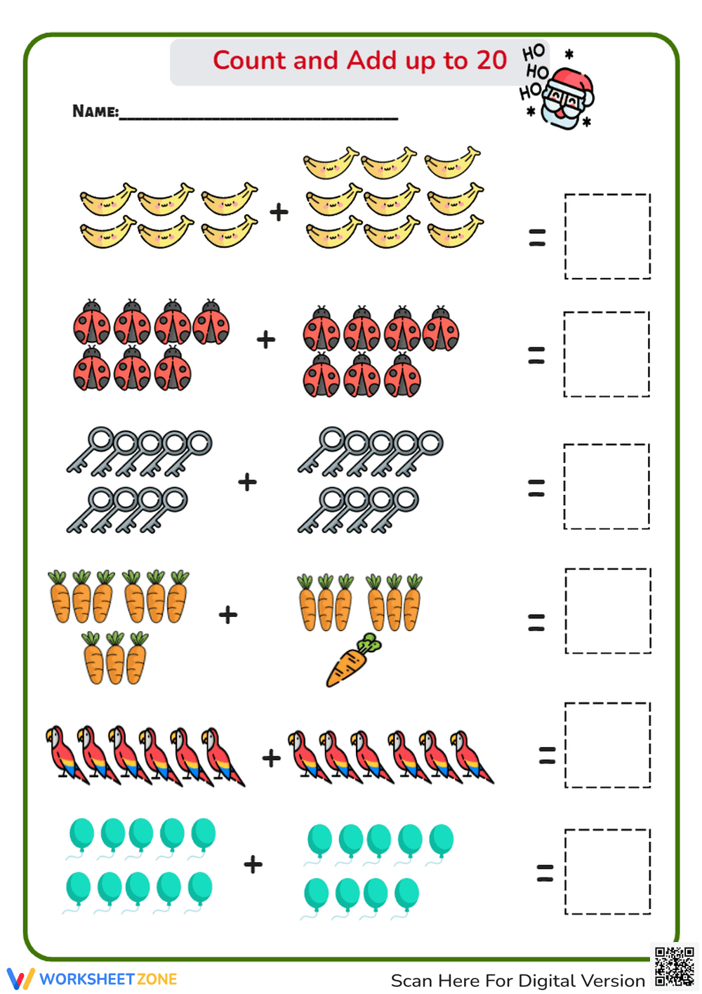 Count and Add up to 20 - Page 1