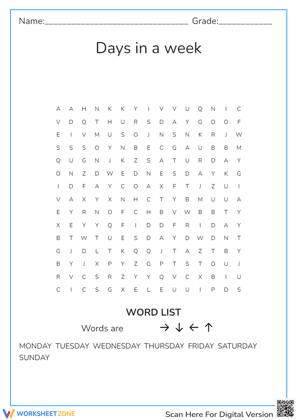 Days in a week - Page 1