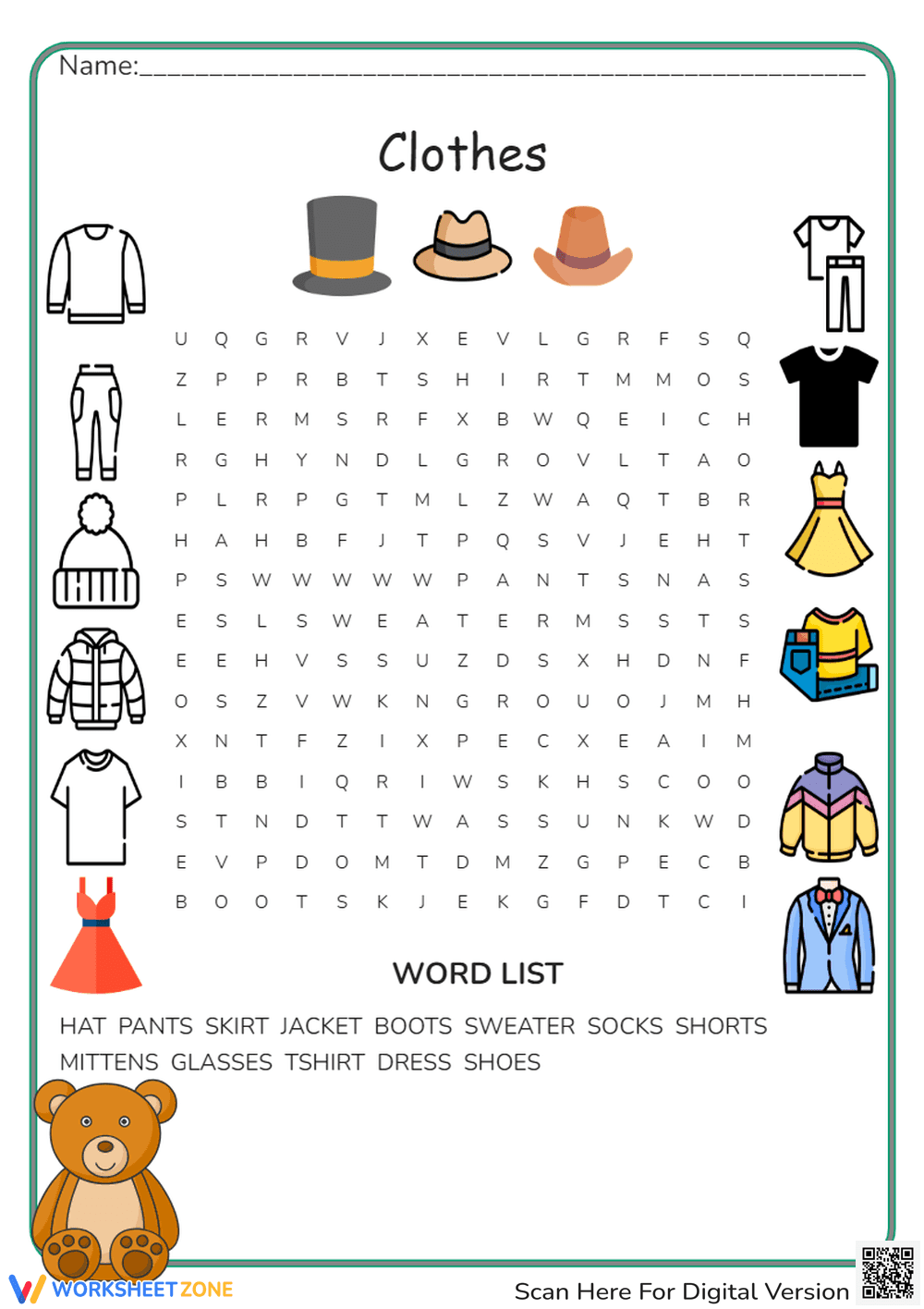 Clothes Word Search - Page 1