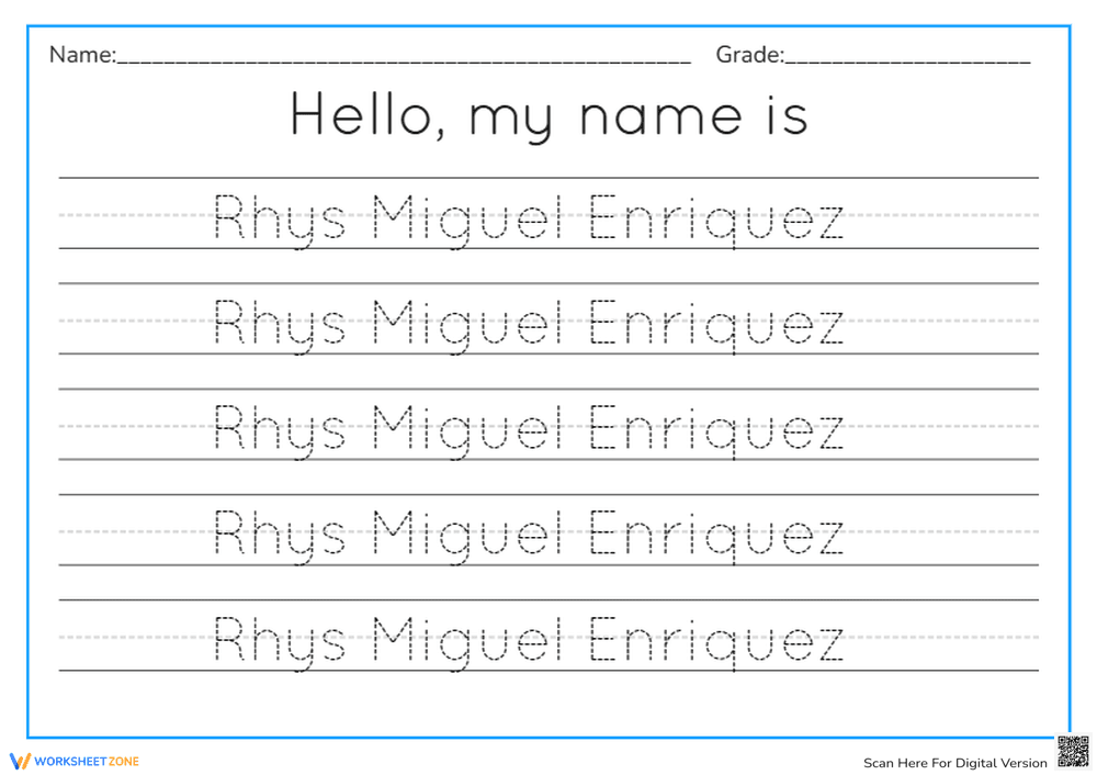Student Name Writing Practice - Page 1