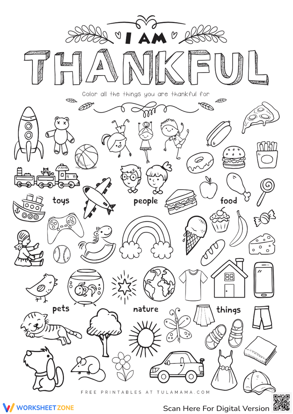 Coloring Things You're Thankful For Worksheet - Page 1