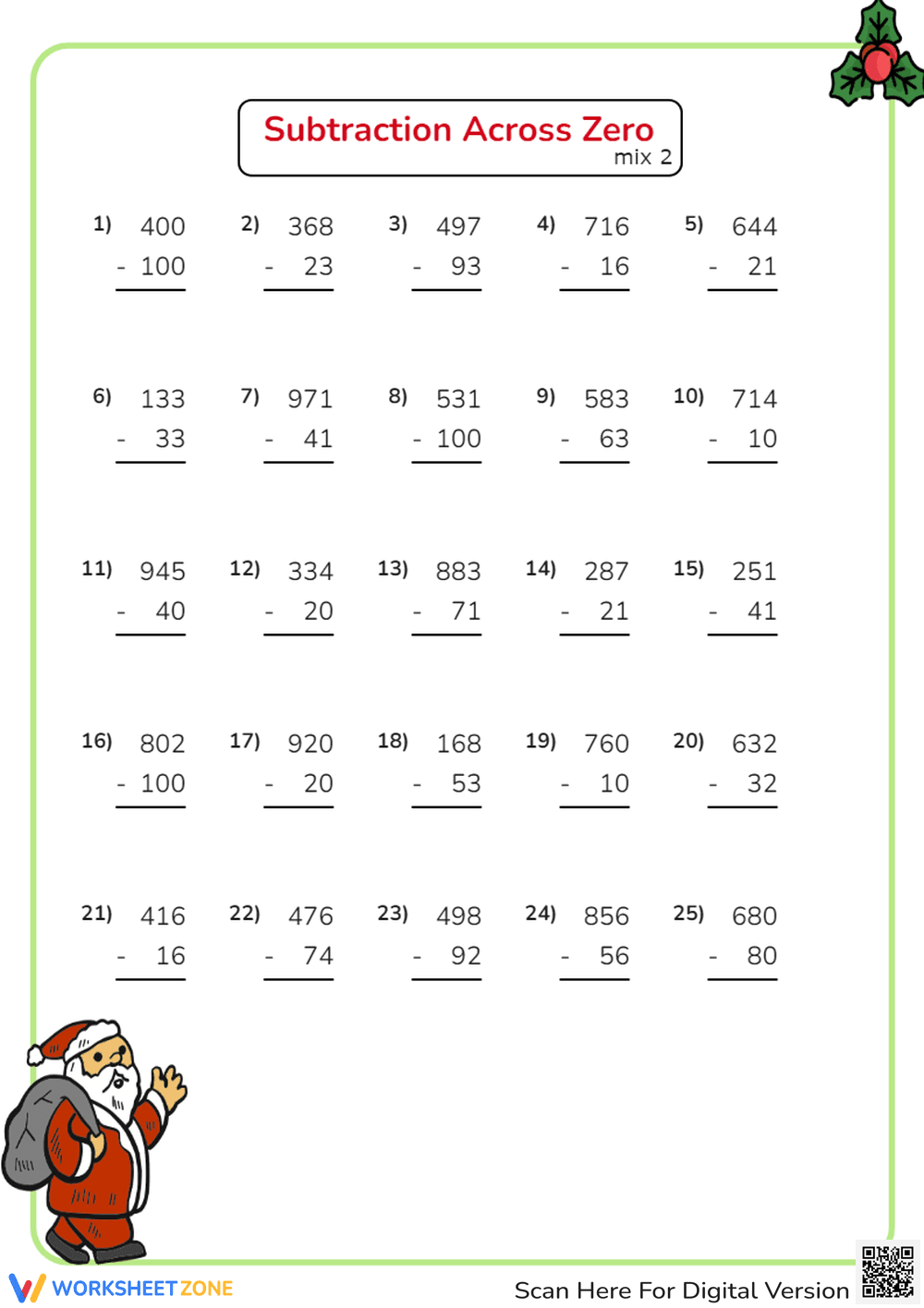 Subtraction Across Zero Worksheet: Math Practice - Page 1