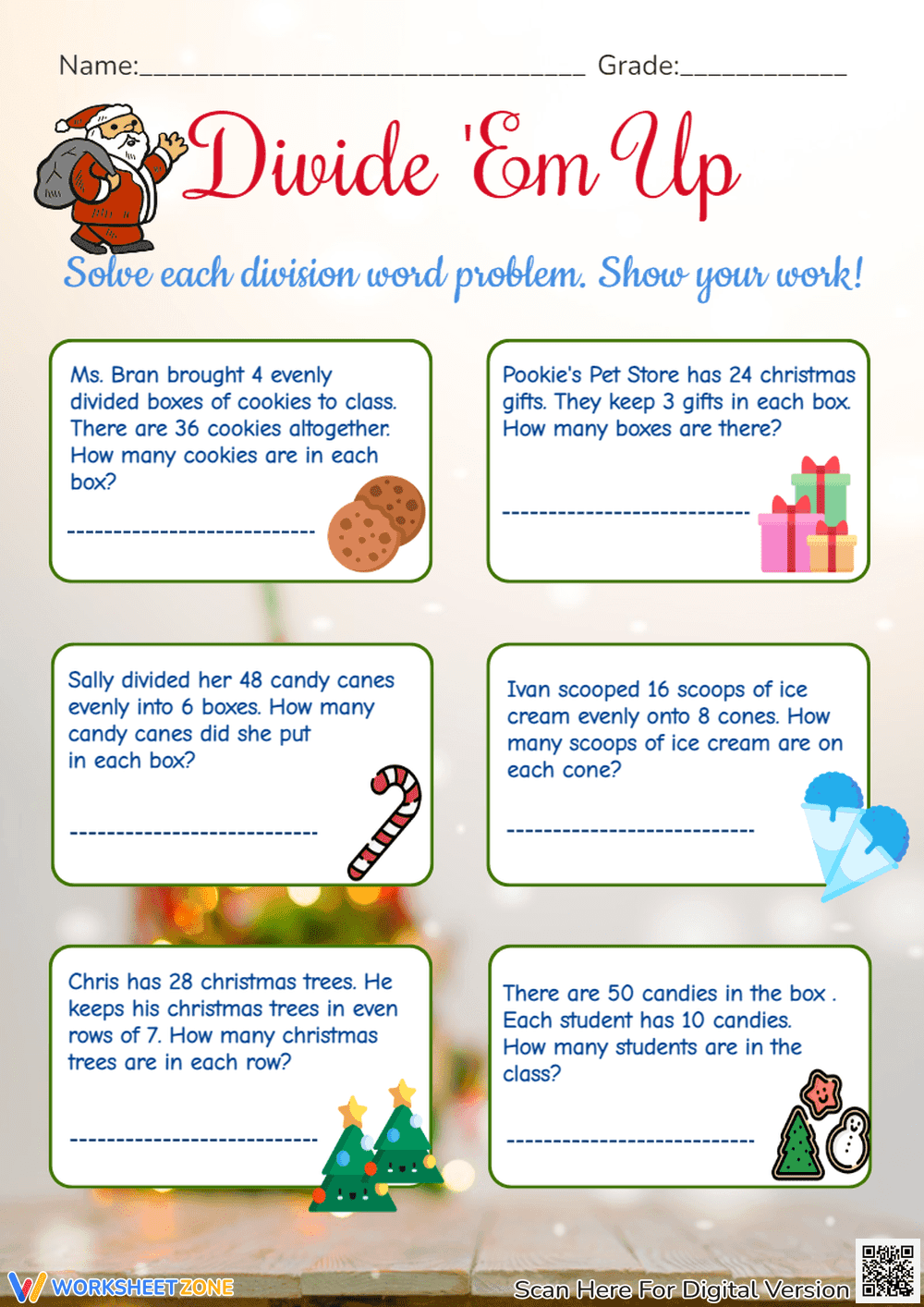 Christmas Division Word Problems - Grades 2-4 Math Fun! - Page 1