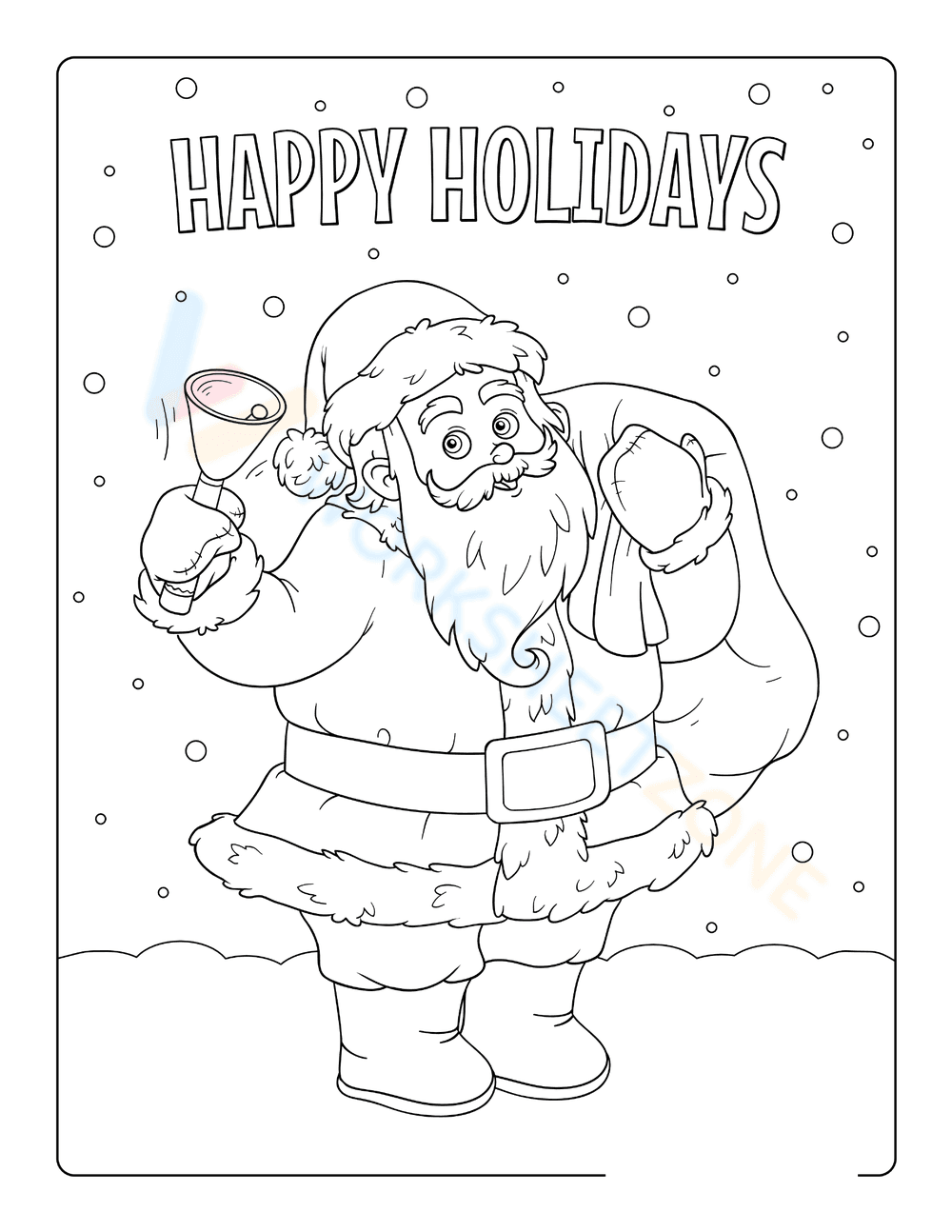 Santa Claus with Ringing Bell Coloring Page - Page 1