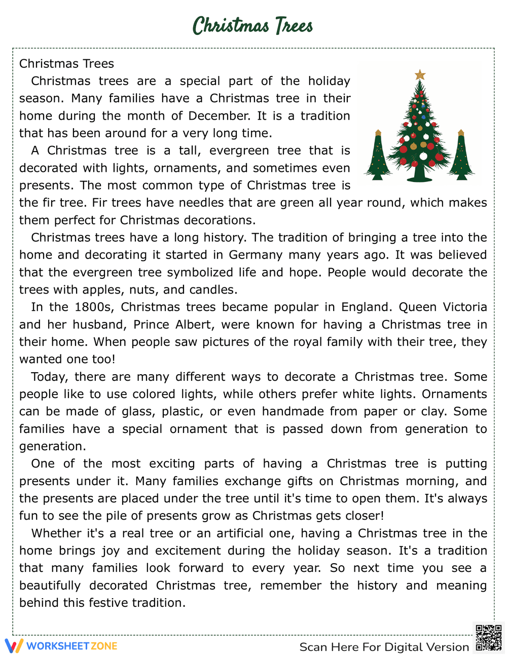 Christmas Trees Reading Comprehension - Page 1