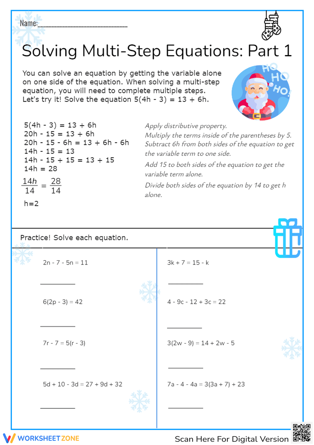 Solving Multi-Step Equations: Part 2 - Page 1