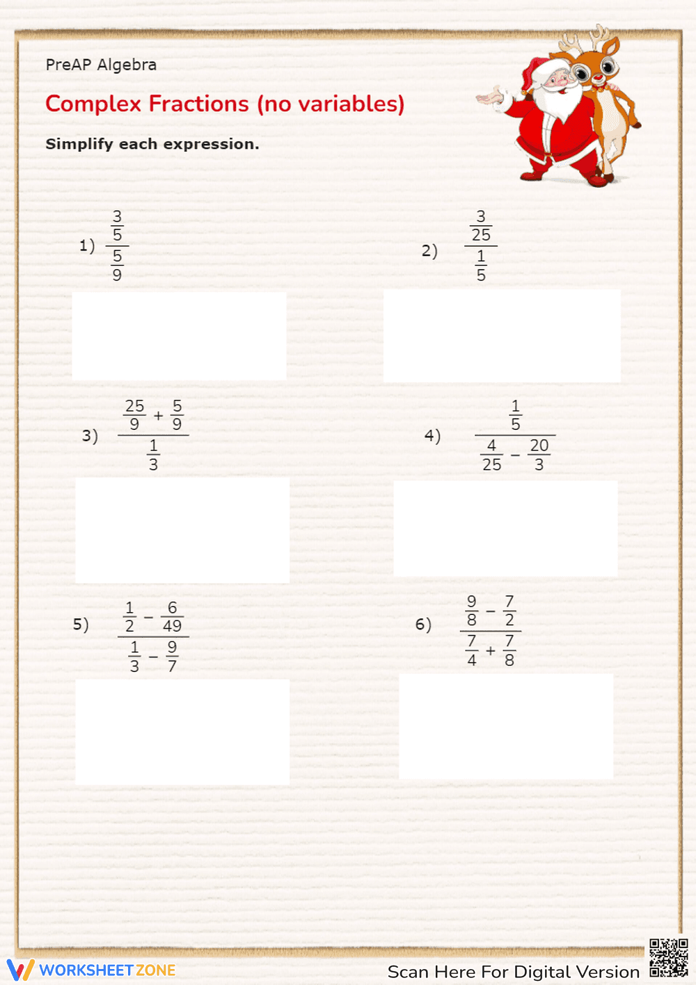 Christmas Complex Fractions - Simplify Math Problems! - Page 1